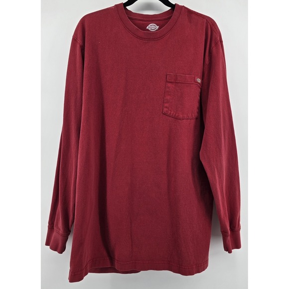 Dickies Men's Sz L TALL T-Shirt Long Sleeve Red Pocket Casual Work Comfort Layer - Picture 1 of 8